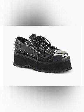 Demonia Black Combat Moto Boots with Silver Eyelets